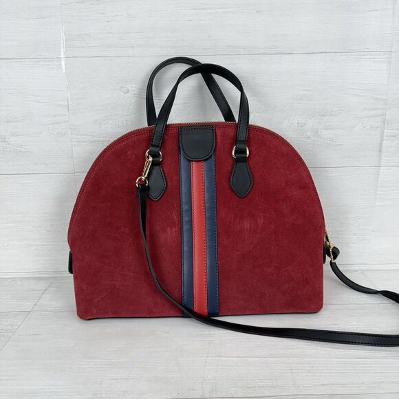 Persaman New York Suede Leather Cross Body Shoulder Bag Purse Red Dome Italy - Picture 1 of 14